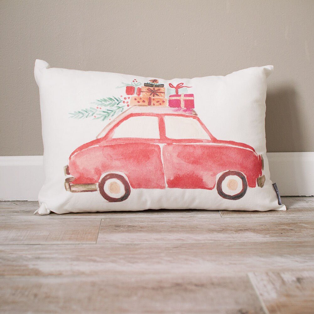 Red Car Pillow | Personalized Pillow | Holiday Pillow | Custom Gift | Monogrammed Gift | Rustic Home Decor | Home Decor | Farmhouse Decor