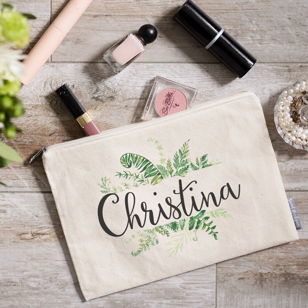 Load image into Gallery viewer, Rustic Greenery Make Up Bag | Personalized Cosmetic Bag | Bridesmaid Makeup Bag | Personalized Makeup Bags | Personalized Bridal Party Gifts
