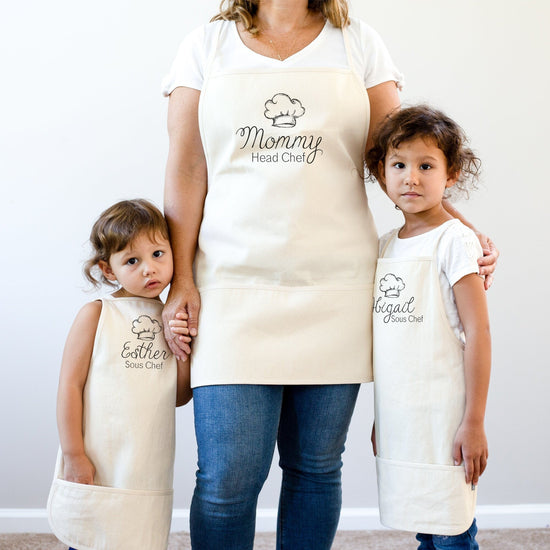 Sous Chef Apron | Mommy and Me Child Apron | Child Adult Apron | Mommy Me Apron Gift | Mommy Me Craft Apron | Personalized Name Apron - Sweet Hooligans Design