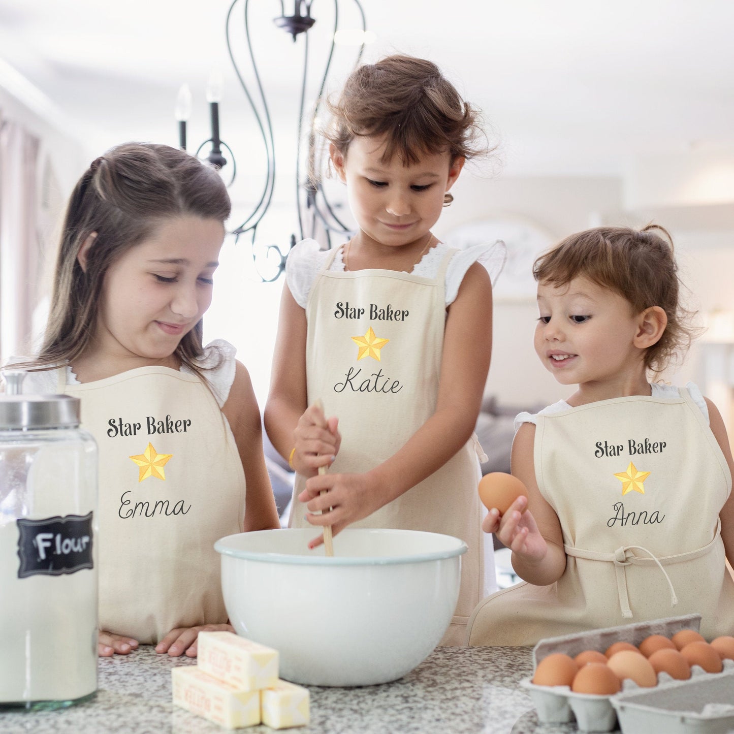 Load image into Gallery viewer, Star Baker Kids Apron | Youth Kids Apron | Child Apron | Full Kids Kitchen Apron | Kid Baking Apron | Kid Apron | Cotton Canvas Full Apron - Sweet Hooligans Design
