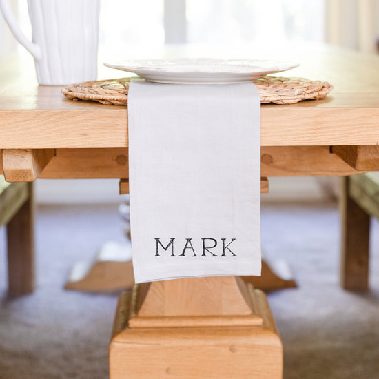 Table Name Placement Napkins 100% Linen Set of 4 | Wedding Favors | Cloth Napkins | Holiday Table Place Setting | Bridal Shower Favor - Sweet Hooligans Design