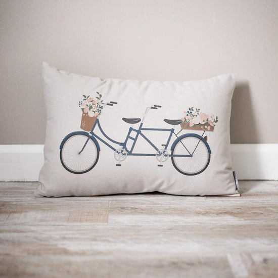 Tandem Bicycle Pillow | Spring Decor | Flower Pillow | Bicycle Pillow | Vintage Decor | Spring Pillow | Bicycle | Decorative Pillows - Sweet Hooligans Design