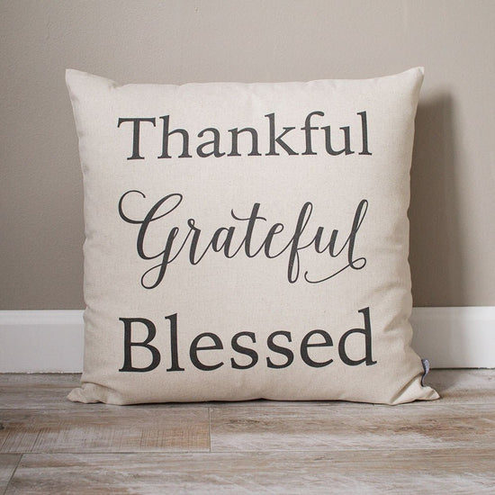 Thankful Grateful Blessed Pillow | Personalized Pillow | Fall Decor | Monogrammed Gift | Rustic Home Decor | Home Decor | Farmhouse Decor - Sweet Hooligans Design