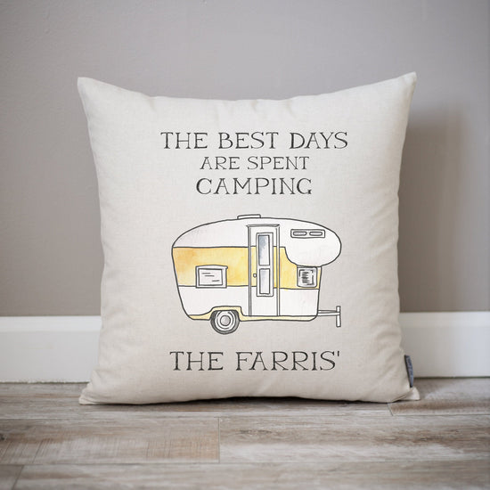 Load image into Gallery viewer, The Best Days are Spent Camping Pillow | Customizable Camper Gift Idea | RV Decor Pillow | Camper Van Trailer Decor Pillow | Campsite Decor - Sweet Hooligans Design
