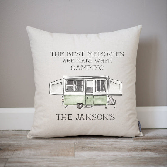 Load image into Gallery viewer, The Best Memories Are Made When Camping Pillow | Pop Up Camper Decor | Customizable Camper Decor | CamperVan Trailer Decor | RV Pillow - Sweet Hooligans Design
