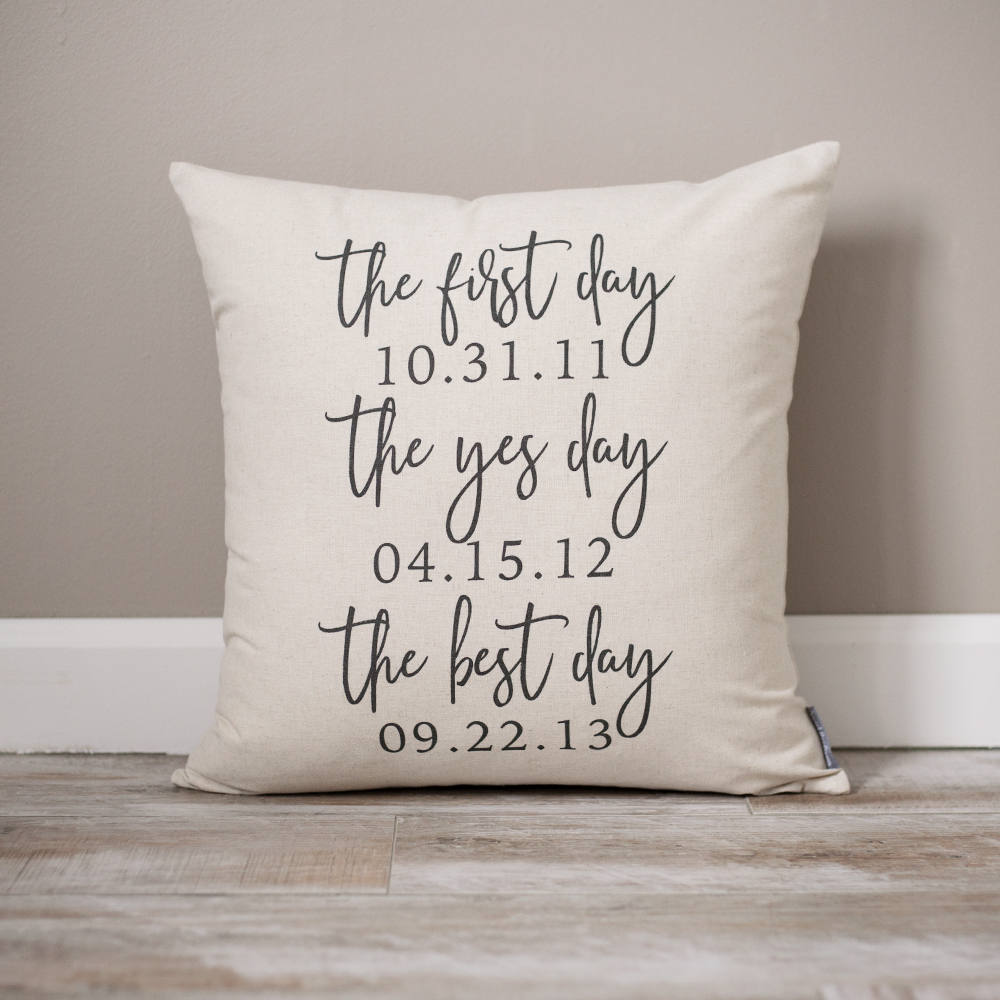 The First Day The Yes Day The Best Day Gift Pillow | Wedding Gift | Wedding Gifts for Couple | Bridal Shower Gift | Gift for Bride and Groom - Sweet Hooligans Design