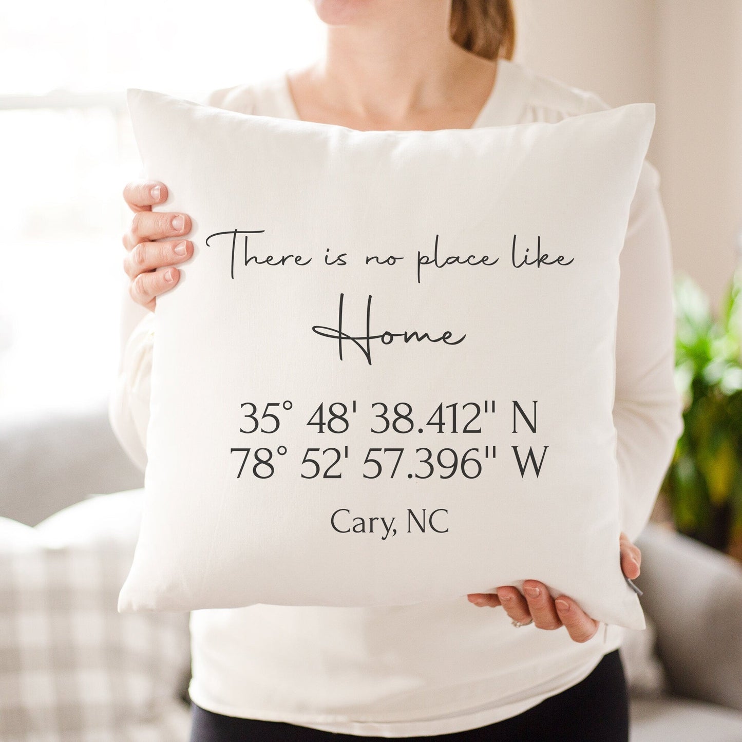 There's No Place Like Home | New Home Housewarming Gift | New Couple Gift | Latitude Longitude Pillow | GPS Coordinates | Lat Long Pillow - Sweet Hooligans Design