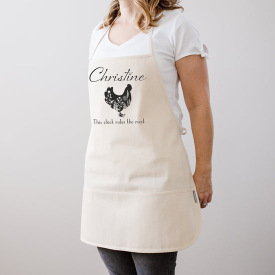 This Chick Rules the Roost Personalized Kitchen Apron | Chicken Lover Gift Idea | Chicken Egg Gathering Apron | Farmhouse CottonCanvas Apron - Sweet Hooligans Design