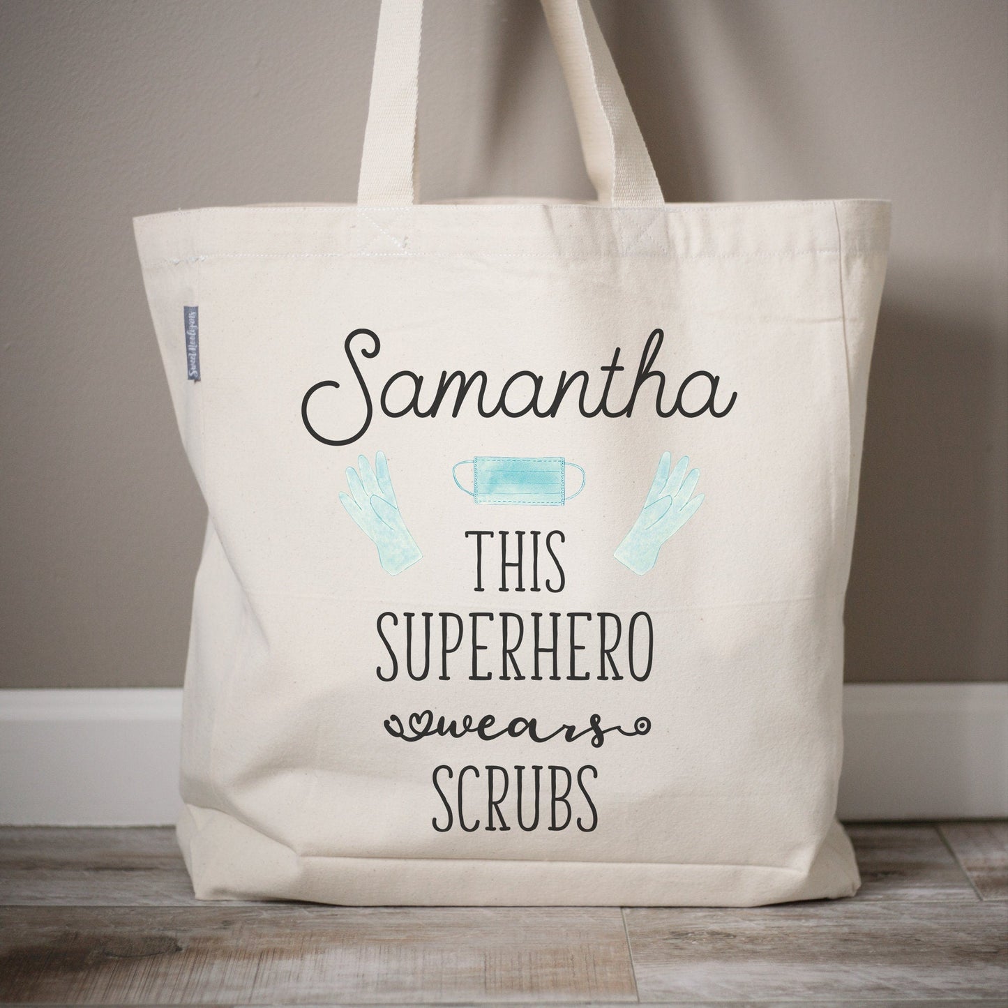 This Superhero Wears Scrubs Tote Bag | RN Tote Custom Personalized Tote Bag | Nurse Gift RN Grad | Gift for Nursing Student | Nursing Gift - Sweet Hooligans Design