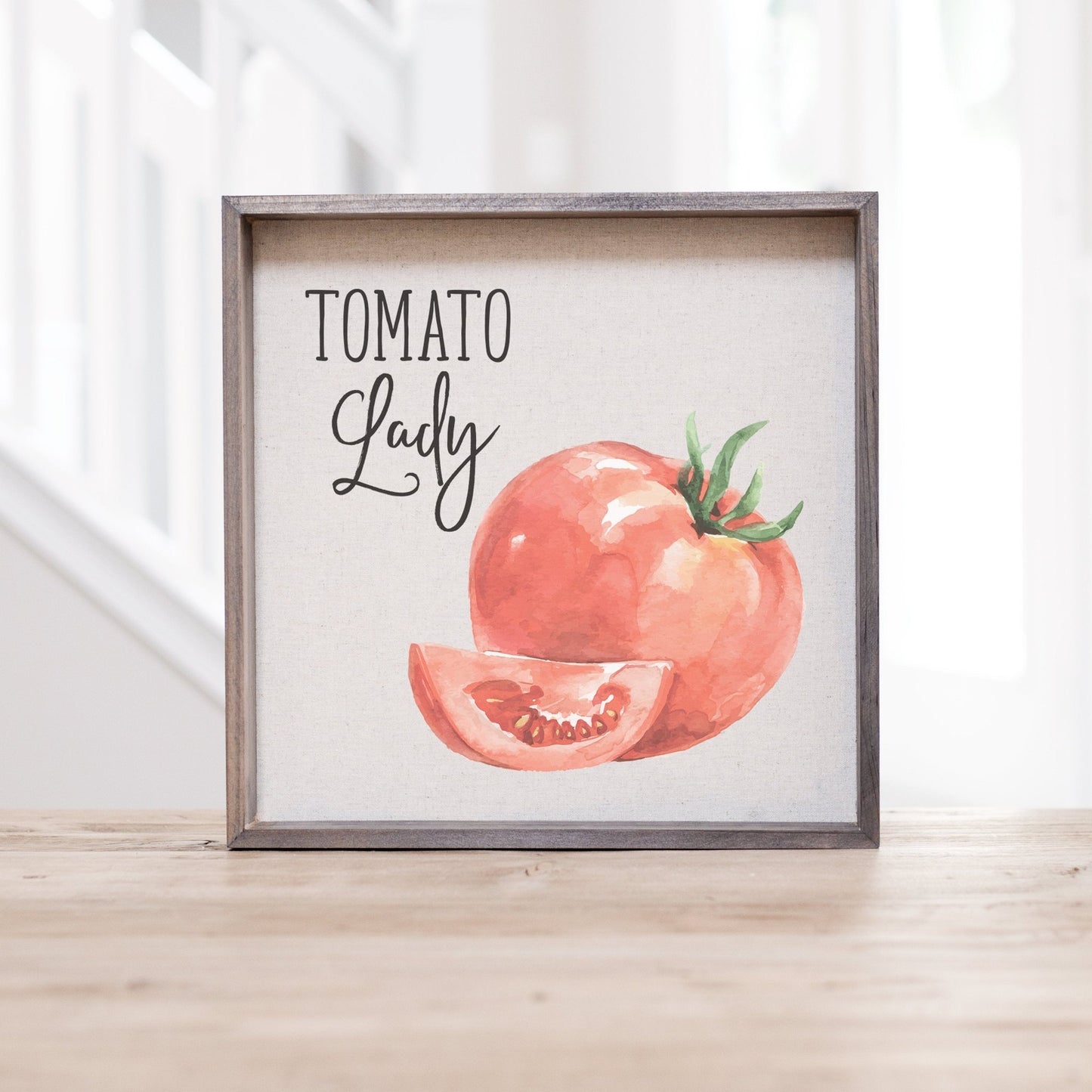 Load image into Gallery viewer, Tomato Lady Garden Wood Sign | Crazy Tomato Lady Sign | Garden Lover Gift Idea | Farmhouse Kitchen Sign | Rustic Garden Decor - Sweet Hooligans Design
