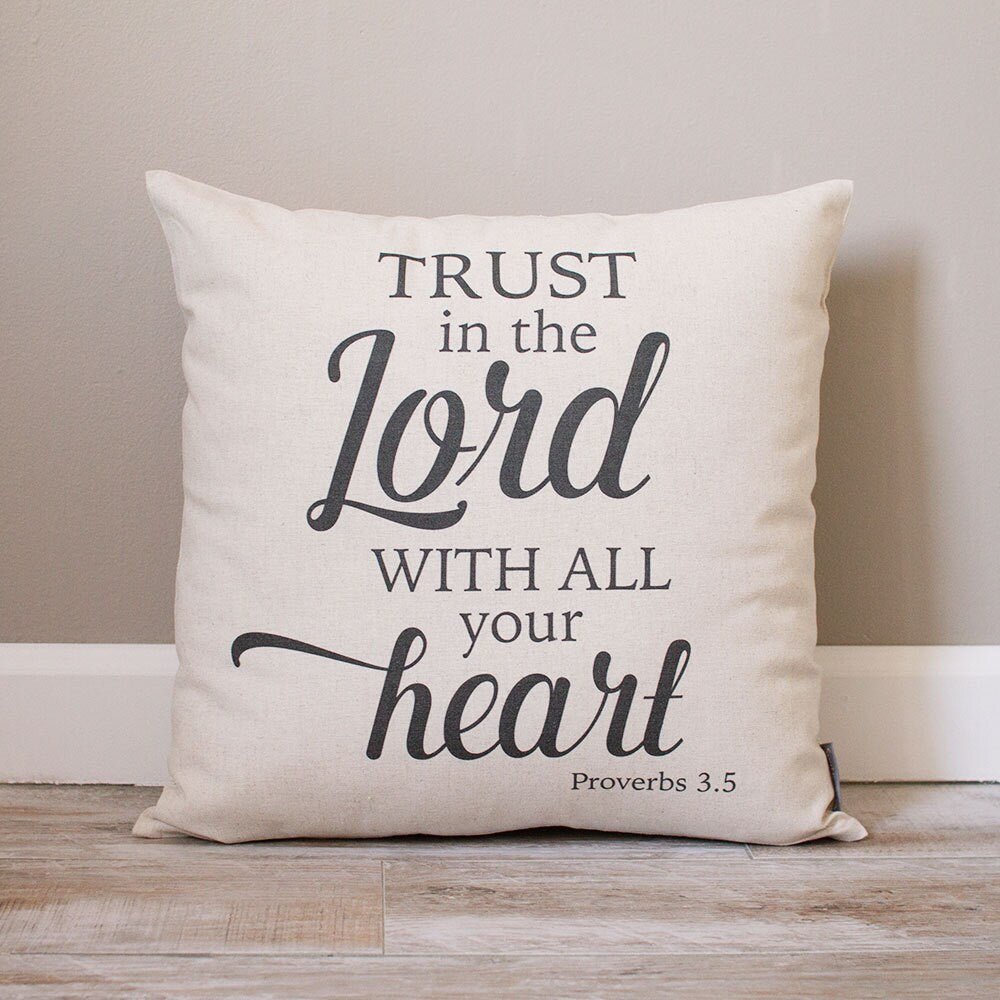 Load image into Gallery viewer, Trust in the Lord Pillow | Personalized Pillow | Scripture Gift | Housewarming Gift | Rustic Home Decor | Home Decor | Proverbs 3:5 Pillow - Sweet Hooligans Design
