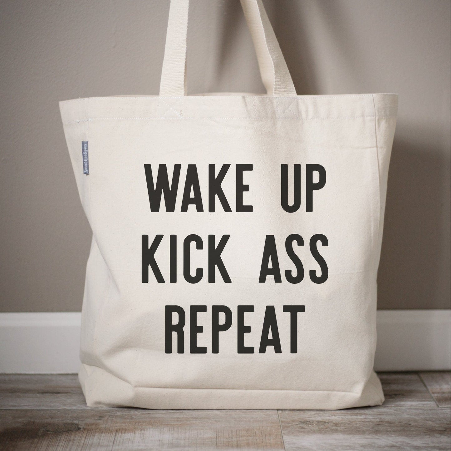 Load image into Gallery viewer, Wake Up Kick Ass Repeat | Mom Gift | Mom Tote Bag | Teacher Bag | Monogrammed Tote Canvas Bag | Tote Bags | Gift for Mom | Mom Gift - Sweet Hooligans Design
