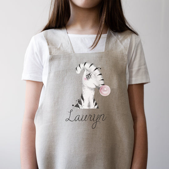 Watercolor Dinosaur Girls Kids Apron | Kids Dinosaur Apron | Child Apron | Linen Apron | Kid Craft Apron | Personalized Name Apron for Kids - Sweet Hooligans Design